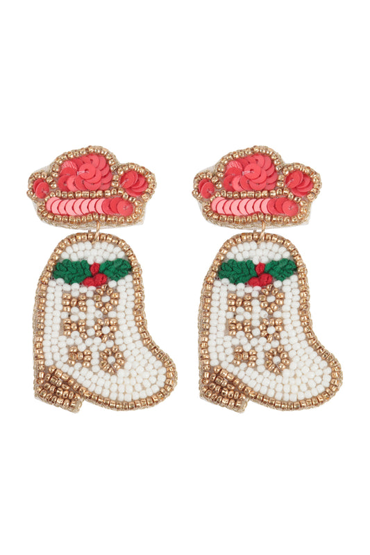 Christmas Cowgirl Boot's Seed Beads Drop Earrings Multicolor