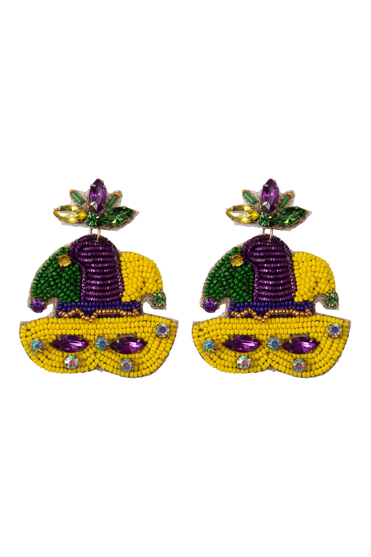 Mardi Gras Mask Seed Beads Post Earrings Multicolor