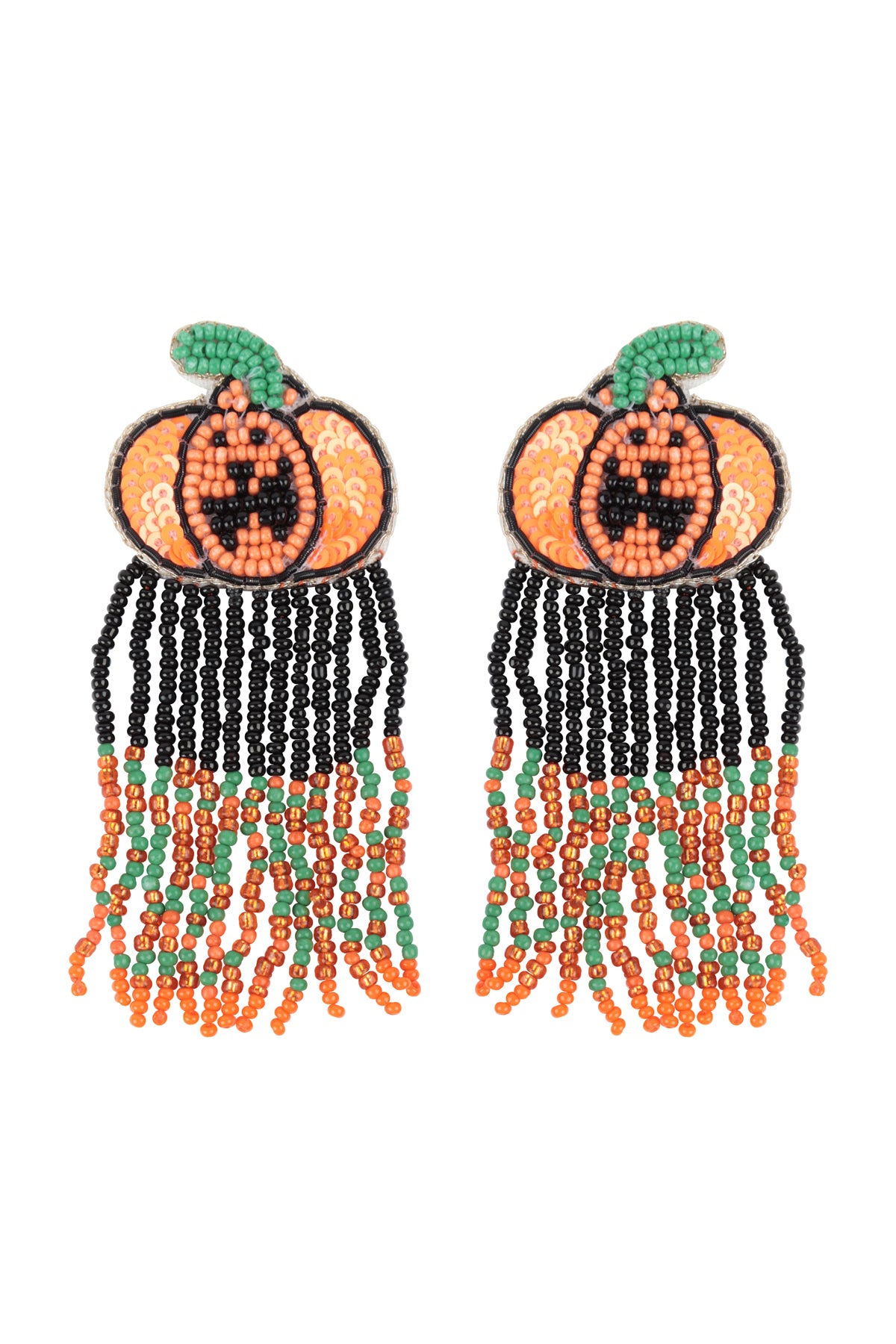 Halloween Pumpkin Fringe Seed Beads Drop Earrings Multicolor