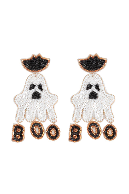 Halloween Ghost Se2uin And Seed Beads Drop Earrings Black
