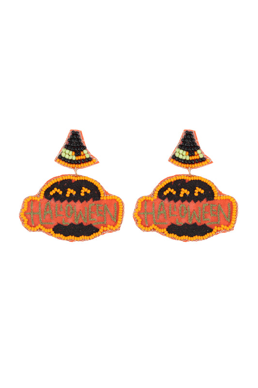 halloween Pumpkin Seed Beads Drop Earrings Multicolor