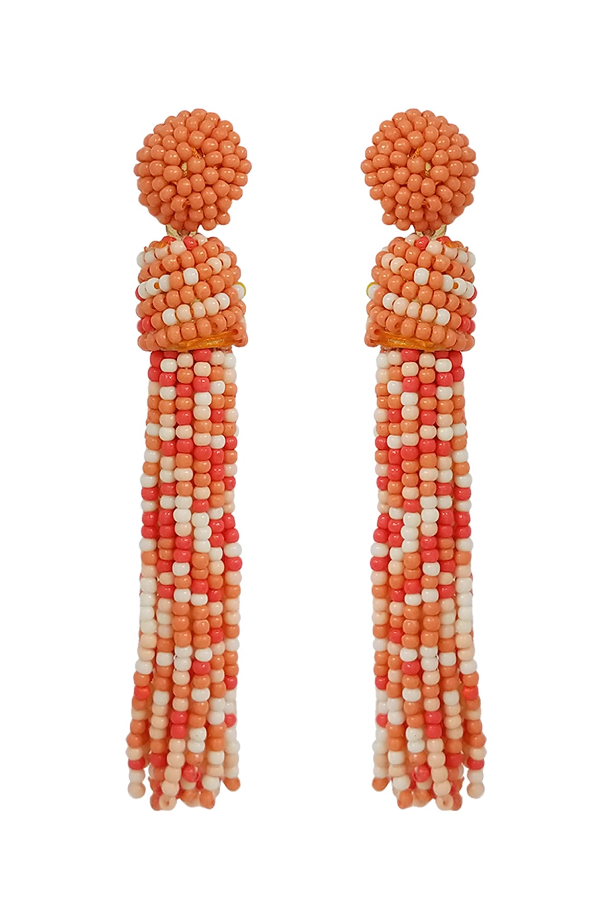 Tassel Fringe Seed Bead Drop Post Earrings Coral