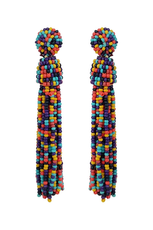 Tassel Fringe Seed Bead Drop Post Earrings