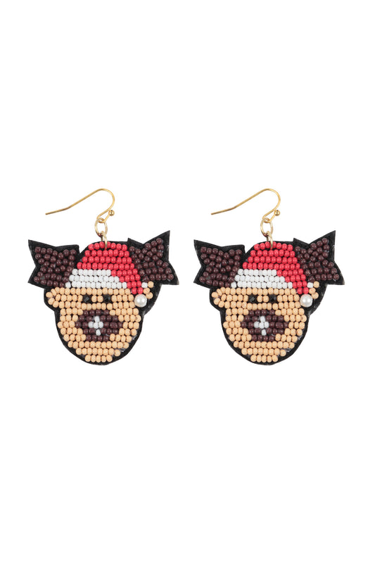 Reindeer Pattern Seed Beads Hook Earrings Multicolor