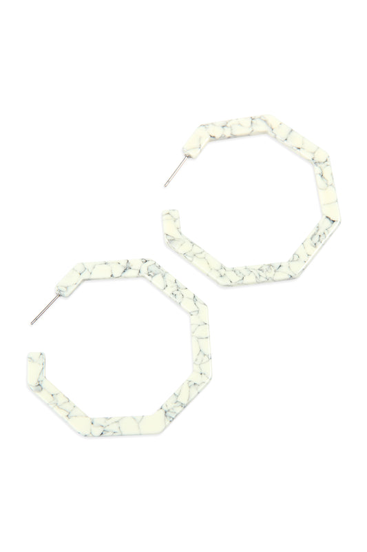 Octagon Acetate Earrings White Howlite