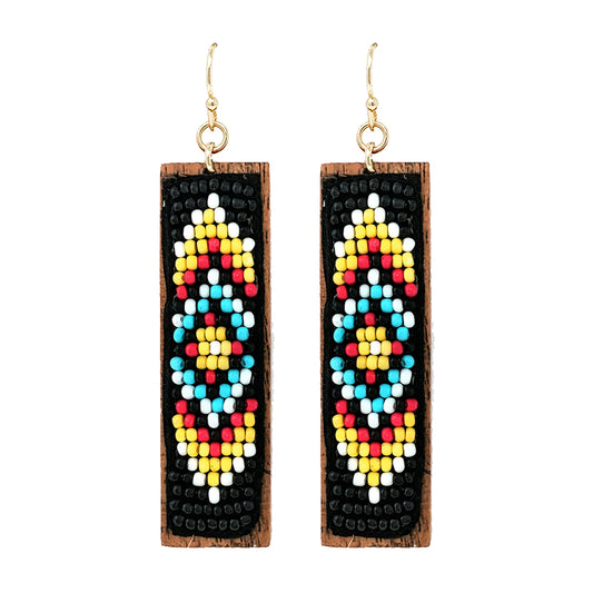 Ornamental Seed Beads Drop Earrings Black