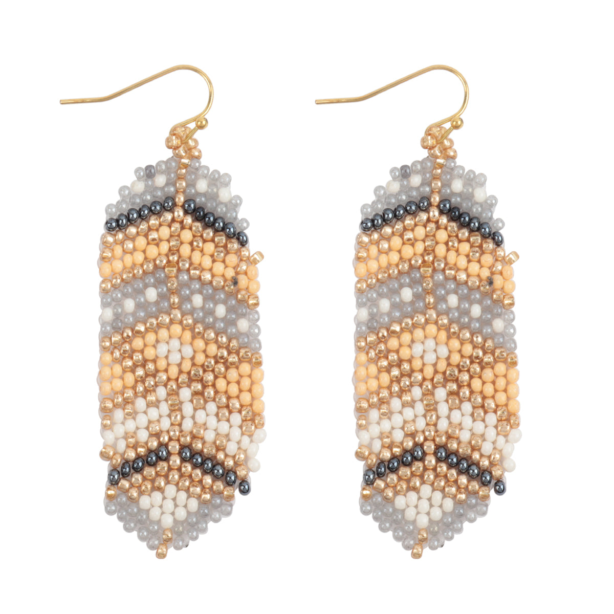 Aztec Western Seed Bead Oval Drop Earrings Ivory Multicolor