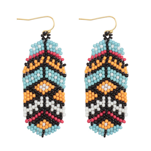 Aztec Western Seed Bead Oval Drop Earrings Tur2uoise Multicolor