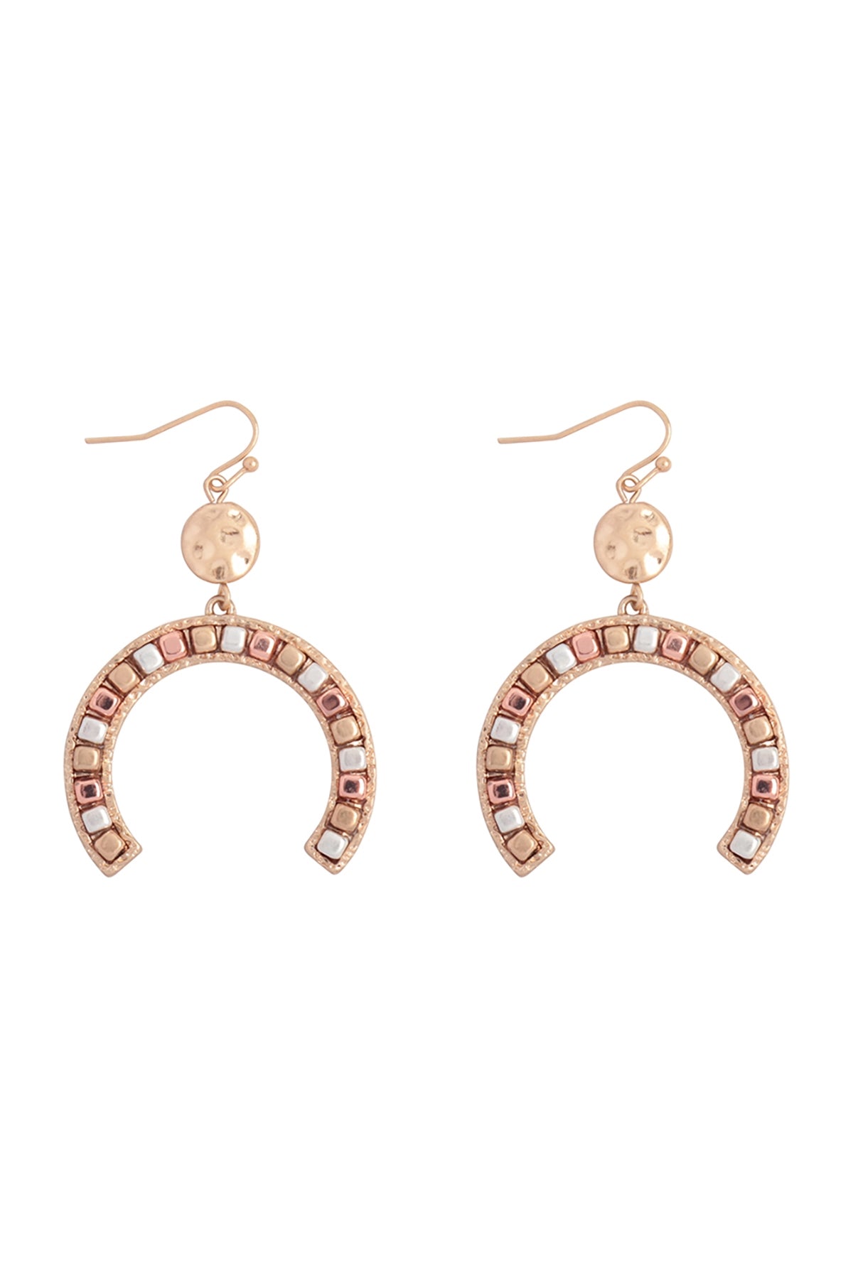 Horse Shoe Metal Block CCB Drop Dangle Earrings