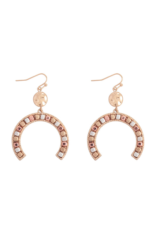 Horse Shoe Metal Block CCB Drop Dangle Earrings