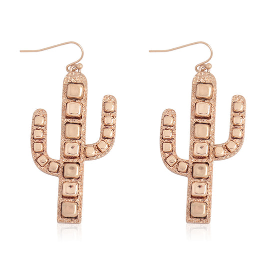 Cactus Metal Block Ccb Drop Earrings Matte Gold