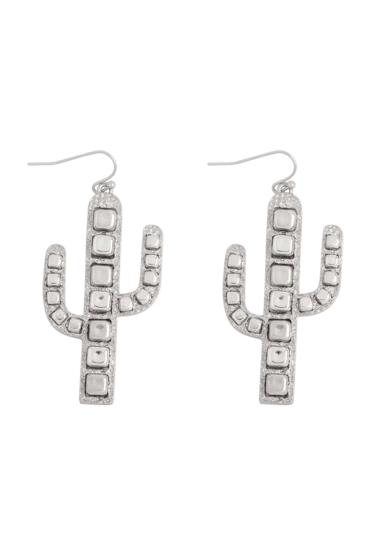 Cactus Metal Block Ccb Drop Earrings Matte Silver