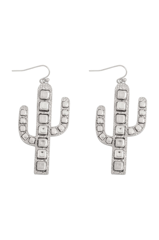 Cactus Metal Block Ccb Drop Earrings Matte Silver