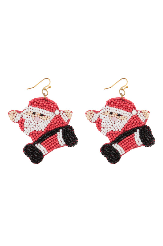 Christmas Santa Pattern Seed Beads Hook Earrings Red Multicolor