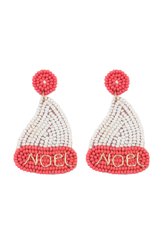 Noel Christmas Hat Pattern Seed Beads Drop Earrings Multicolor