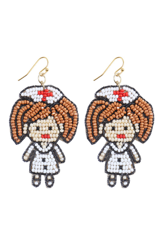 Nurse's Day Pattern Seed Bead Drop Earrings Multicolor