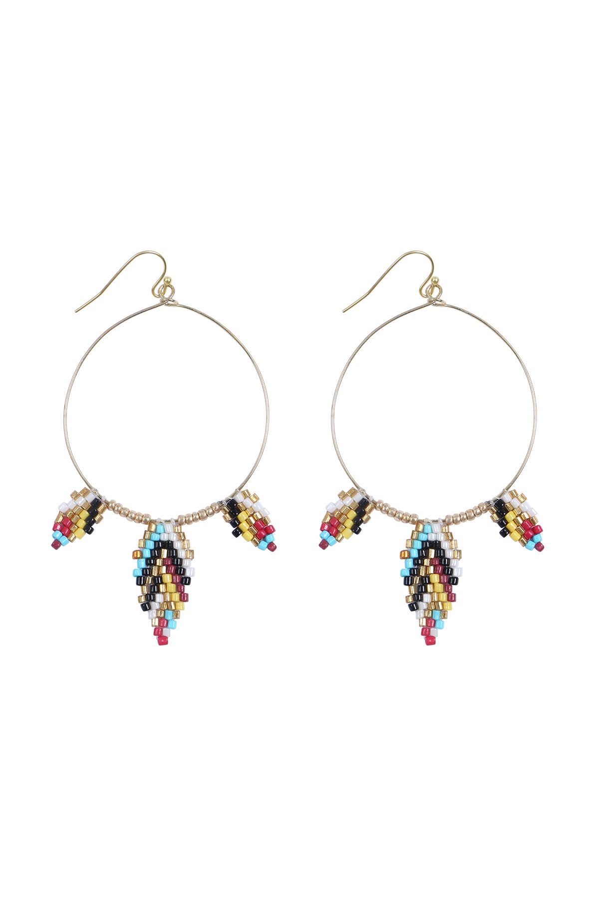 Boho Seed Bead Leaf Shape Hoop Earrings Black