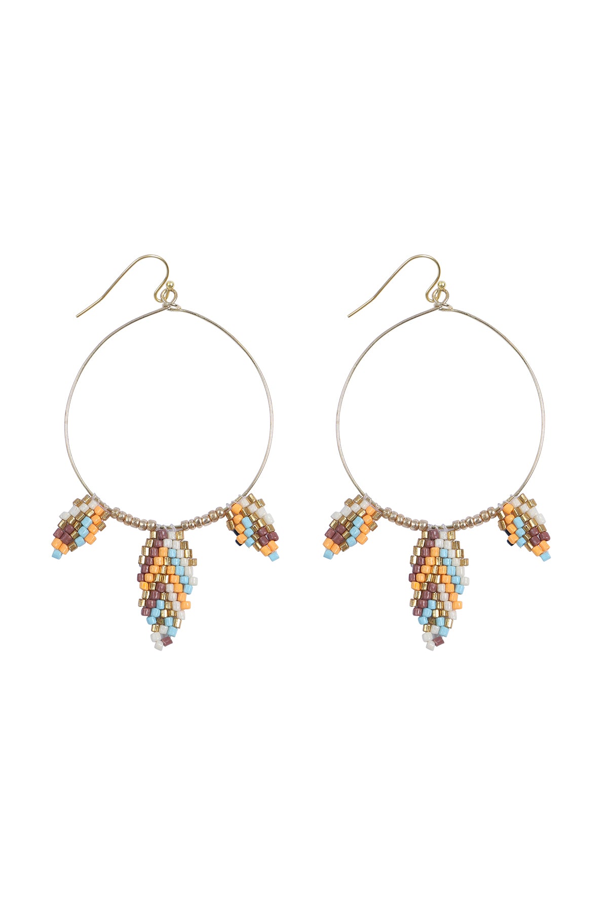 Boho Seed Bead Leaf Shape Hoop Earrings Ivory