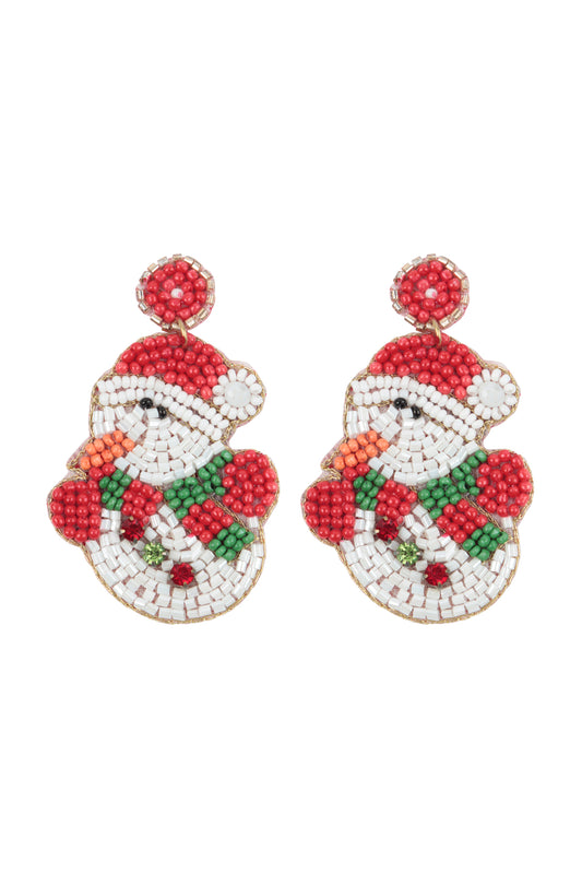 Christmas Snowman Seed Beads Drop Earrings Multicolor