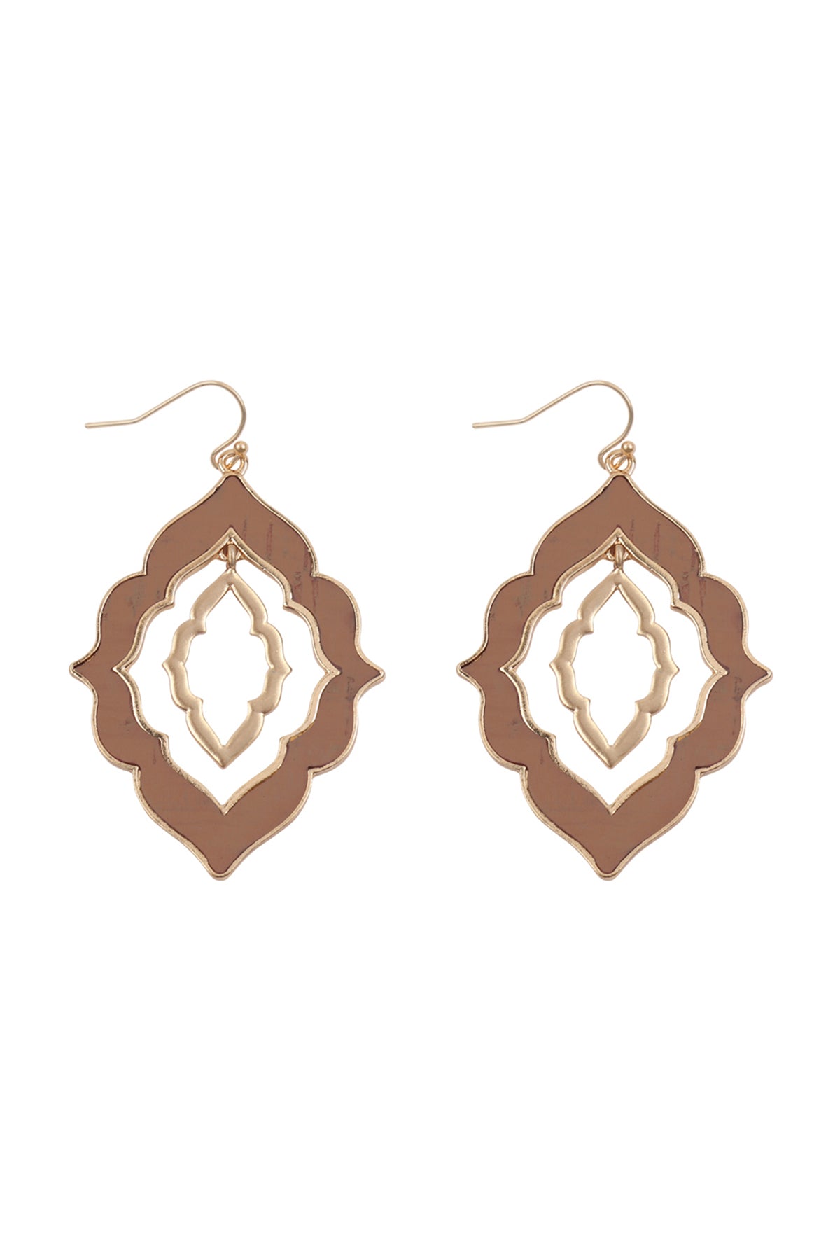 Moroccan Shape Cast Cork Link Hook Earrings Dusty