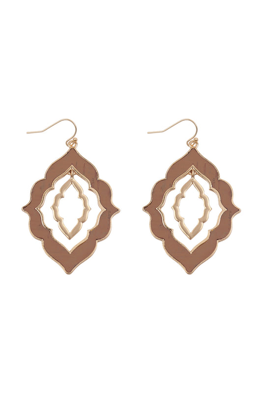 Moroccan Shape Cast Cork Link Hook Earrings Dusty