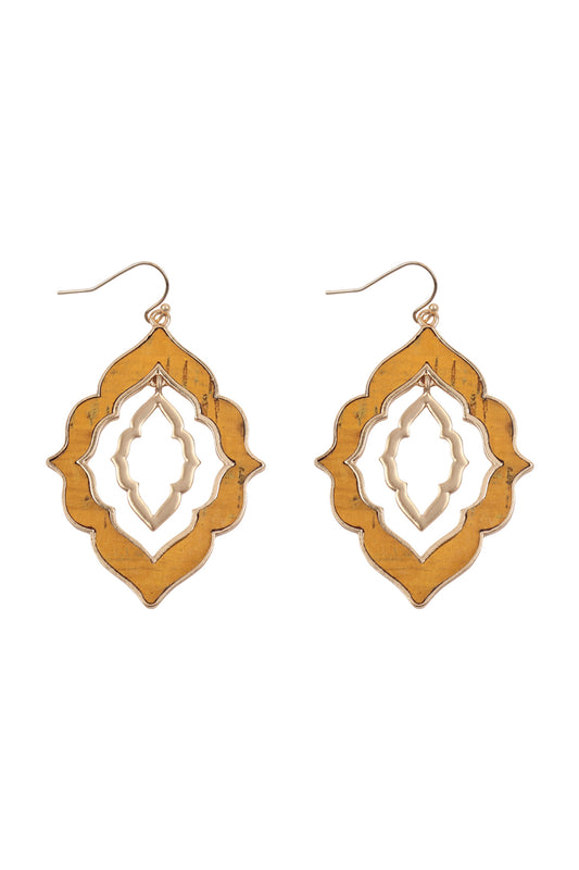 Moroccan Shape Cast Cork Link Hook Earrings Mustard