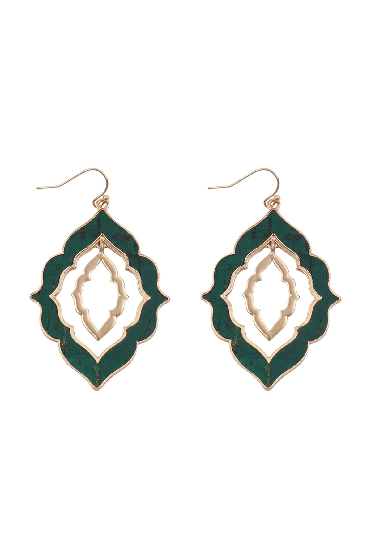Moroccan Shape Cast Cork Link Hook Earrings Teal