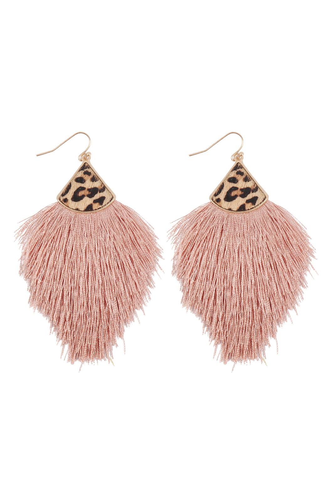 Dusty Pink Leopard Real Leather Tassel Hook Earrings