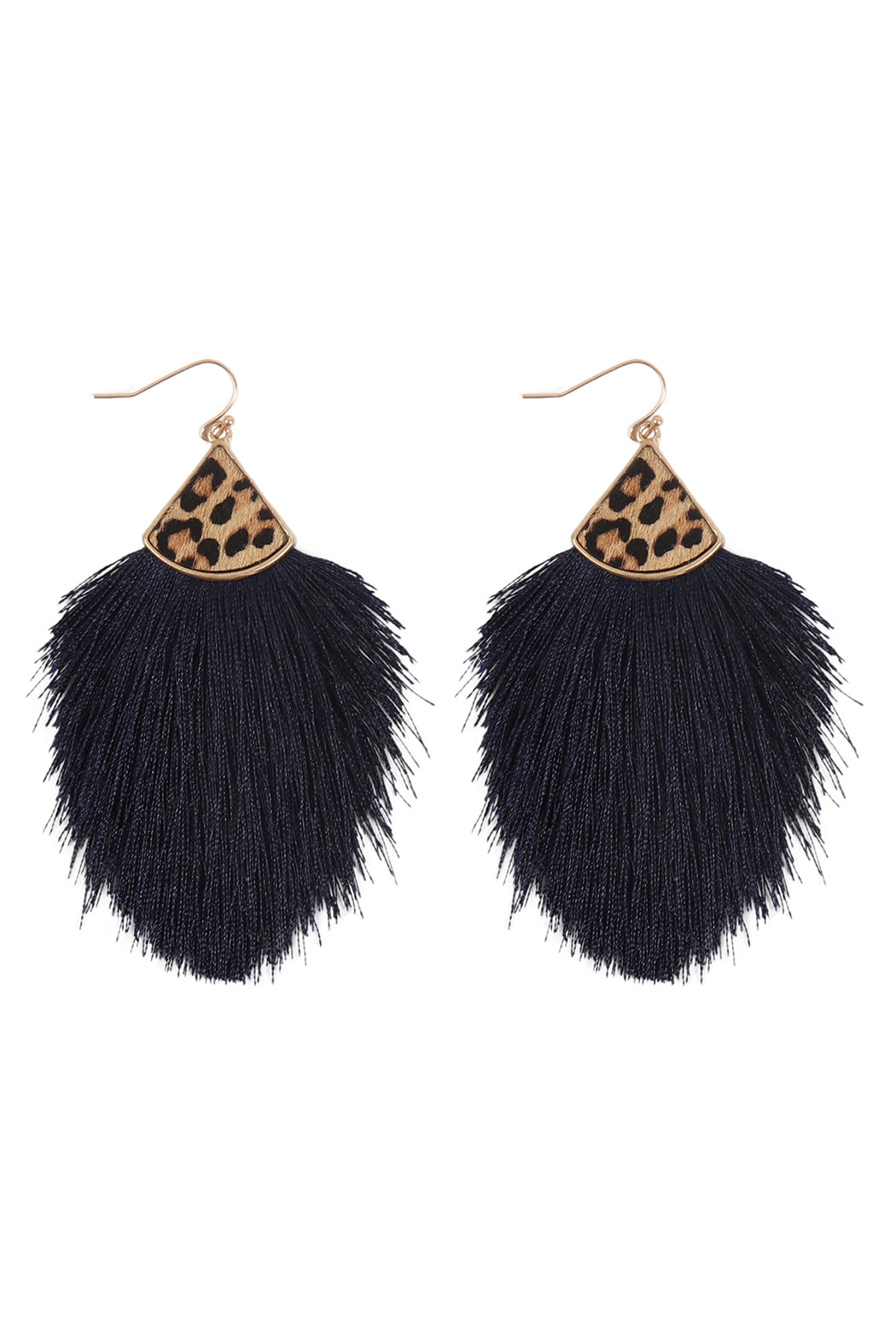 Leopard Real Leather Tassel Hook Earrings