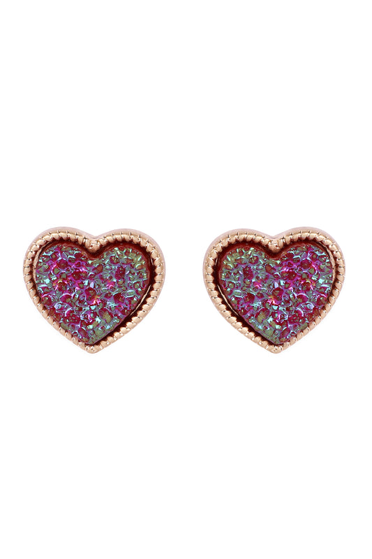 Heart Shape Faux Druxy Post Earrings Burgundy