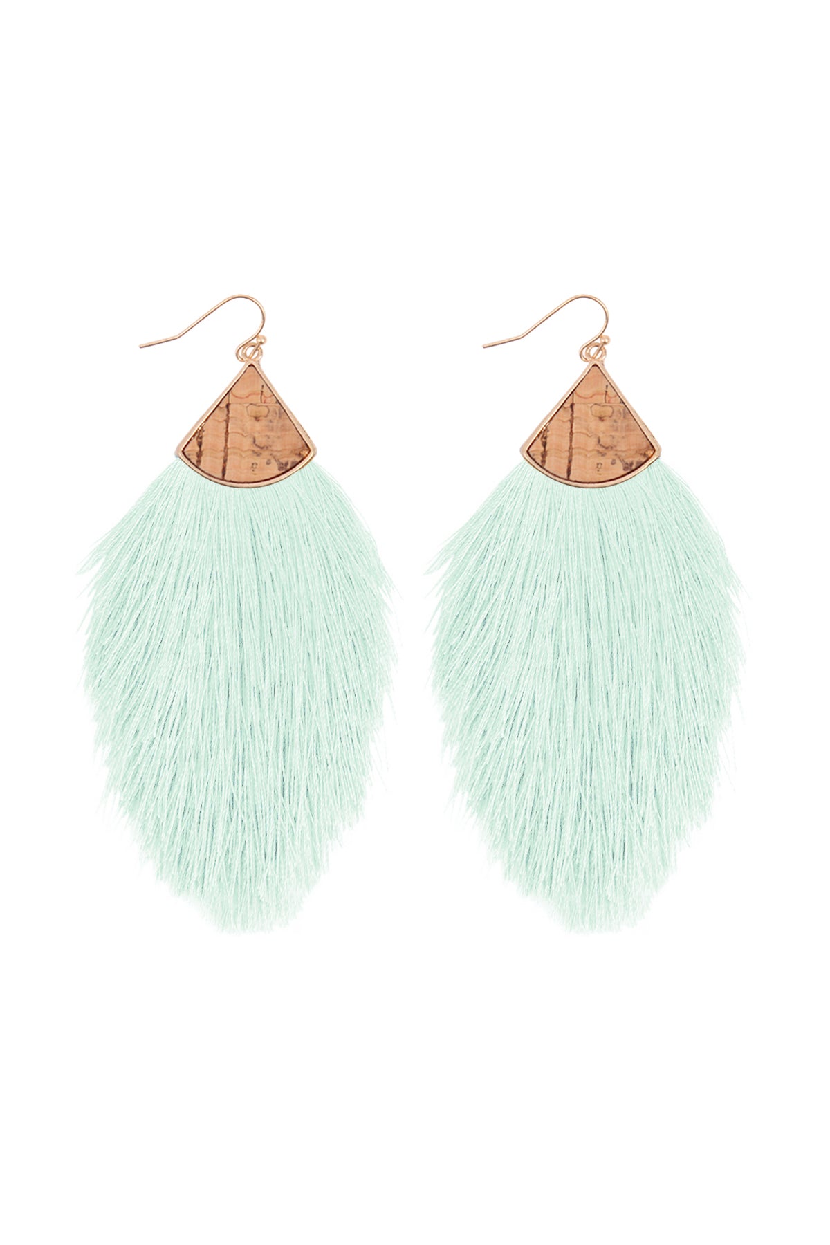 Cork W/fringe Thread Drop Hook Earrings Mint