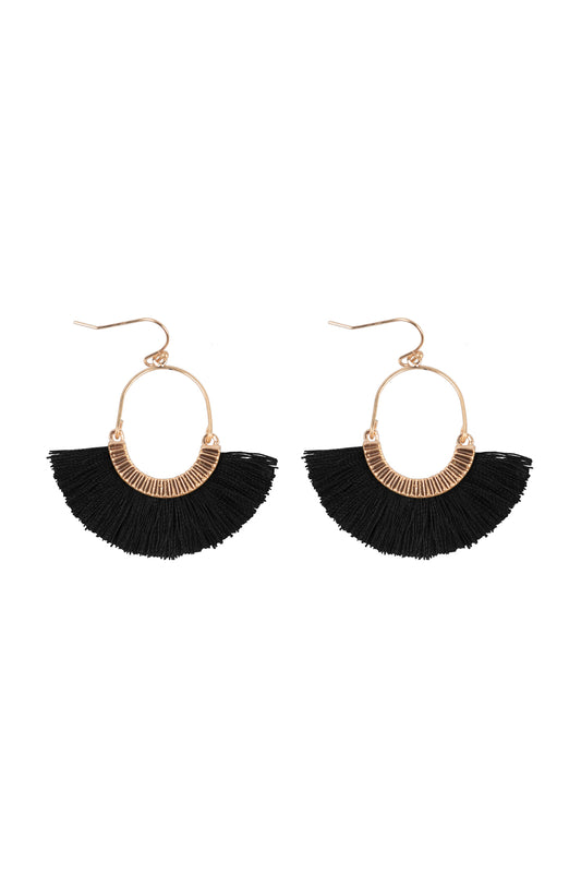 Inch Fan Shaped Tassel Hook Earrings Black