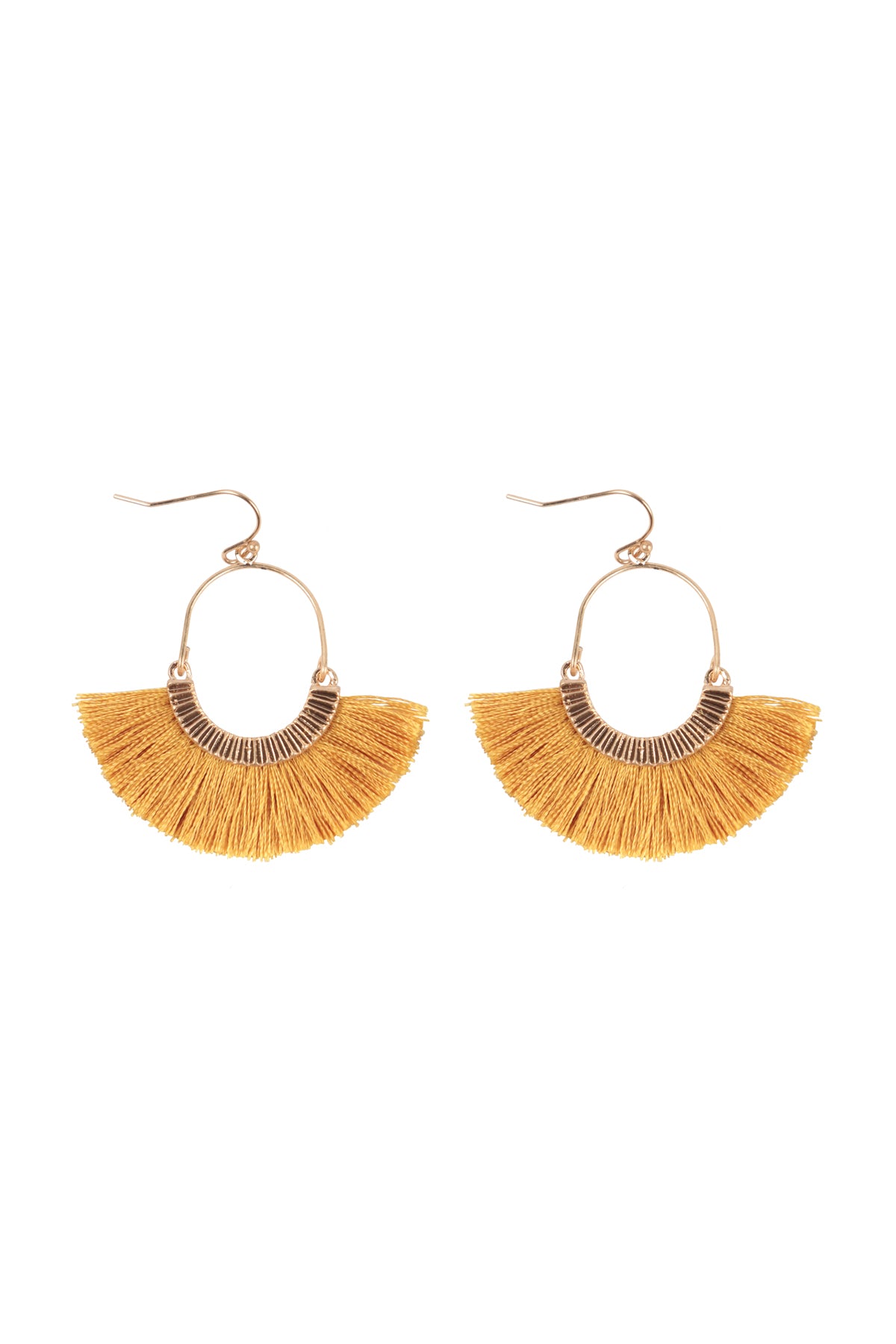 Inch Fan Shaped Tassel Hook Earrings Mustard