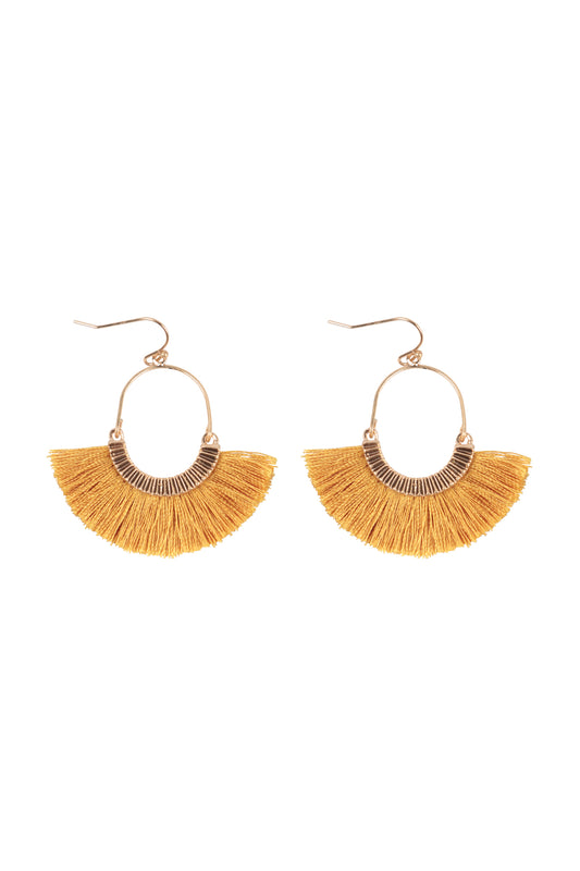 Inch Fan Shaped Tassel Hook Earrings Mustard