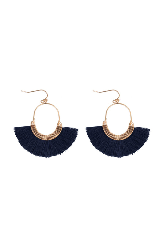 Inch Fan Shaped Tassel Hook Earrings Navy