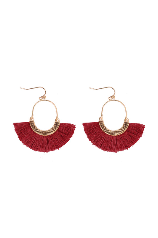 Inch Fan Shaped Tassel Hook Earrings Red