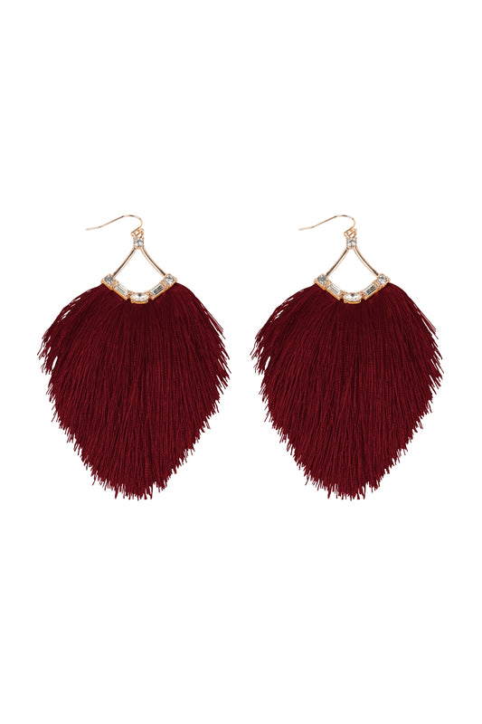 Tassel Fringe And Rhinestone Hook Earrings