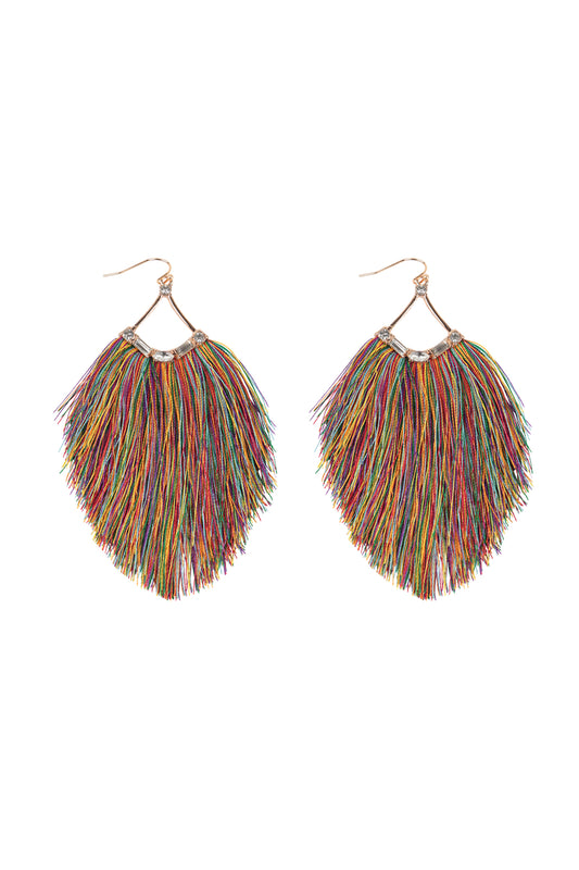 Tassel Fringe And Rhinestone Hook Earrings Multicolor