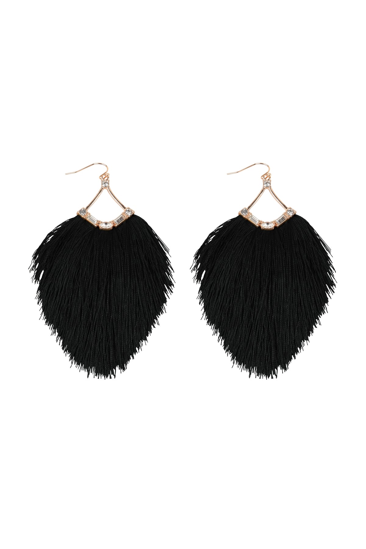 Tassel Fringe And Rhinestone Hook Earrings