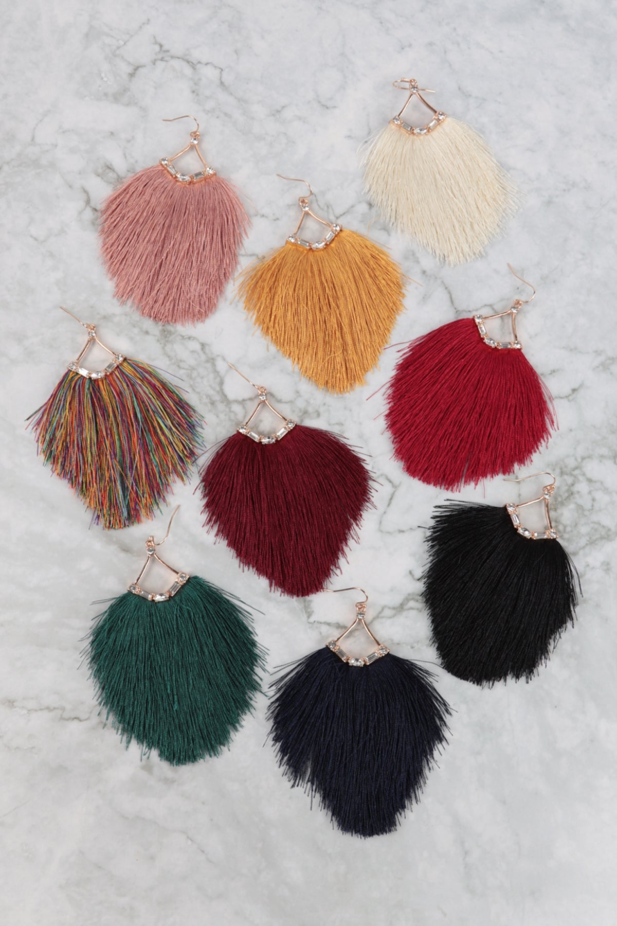 Tassel Fringe And Rhinestone Hook Earrings