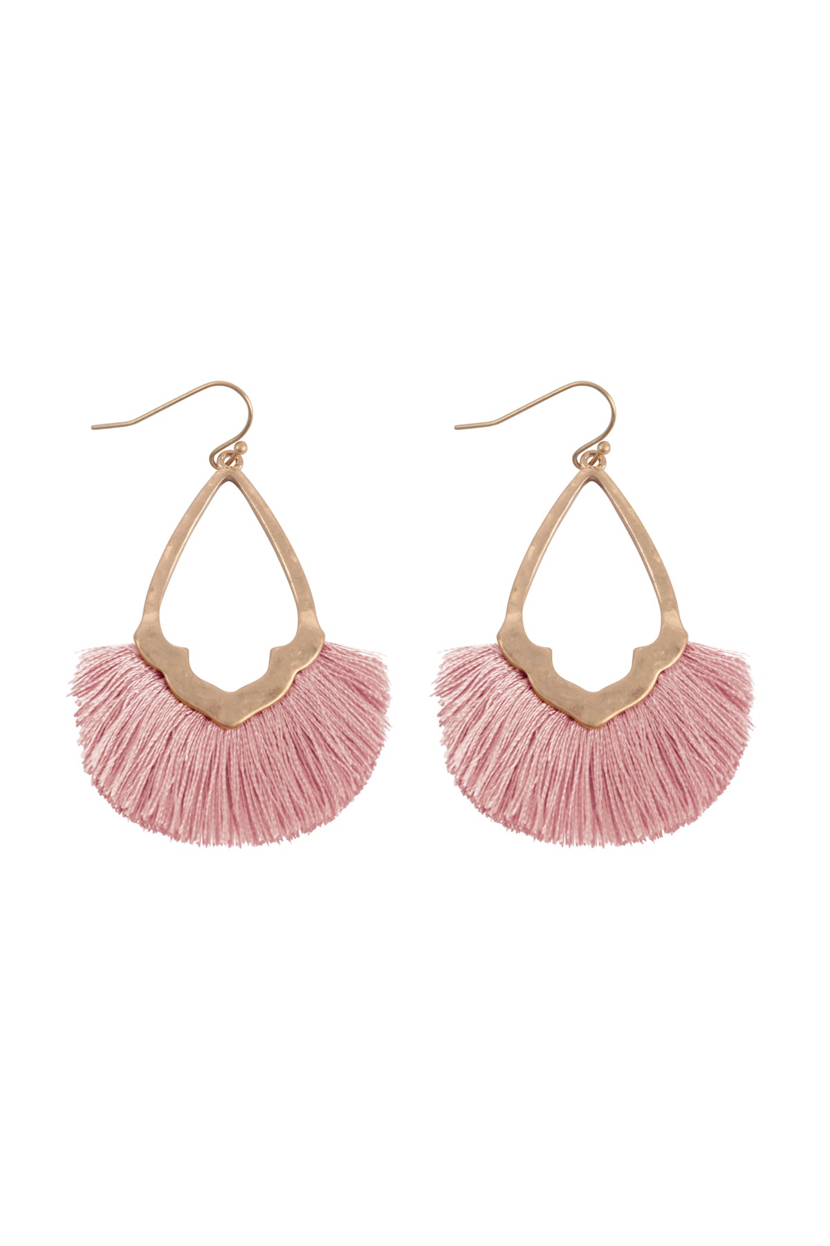 Diamond Shaped Tassel Hook Earrings Dusty Pink