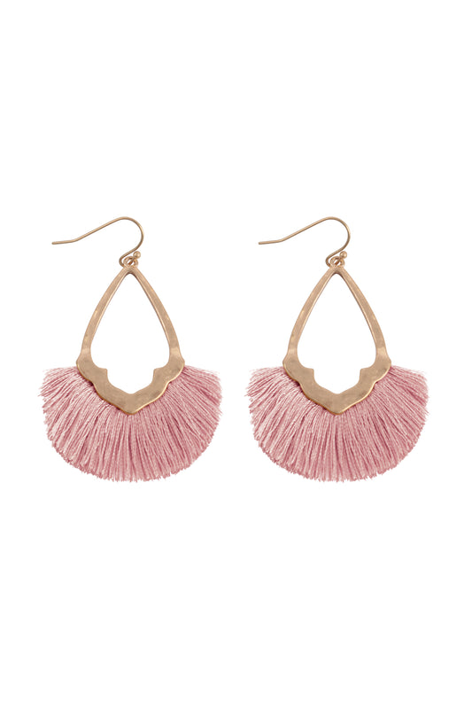 Diamond Shaped Tassel Hook Earrings Dusty Pink