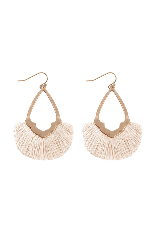 Diamond Shaped Fringe Tassel Hook Earrings Ivory