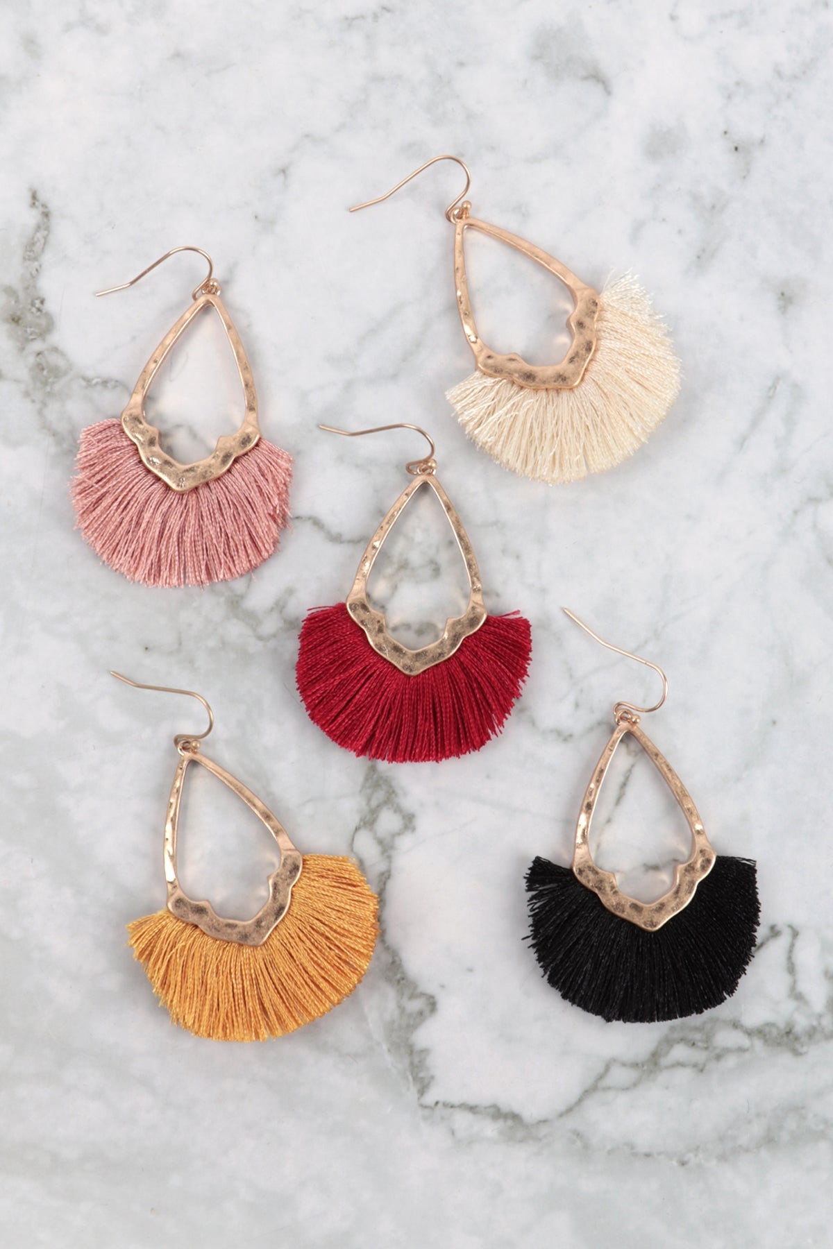 Diamond Shaped Fringe Tassel Hook Earrings