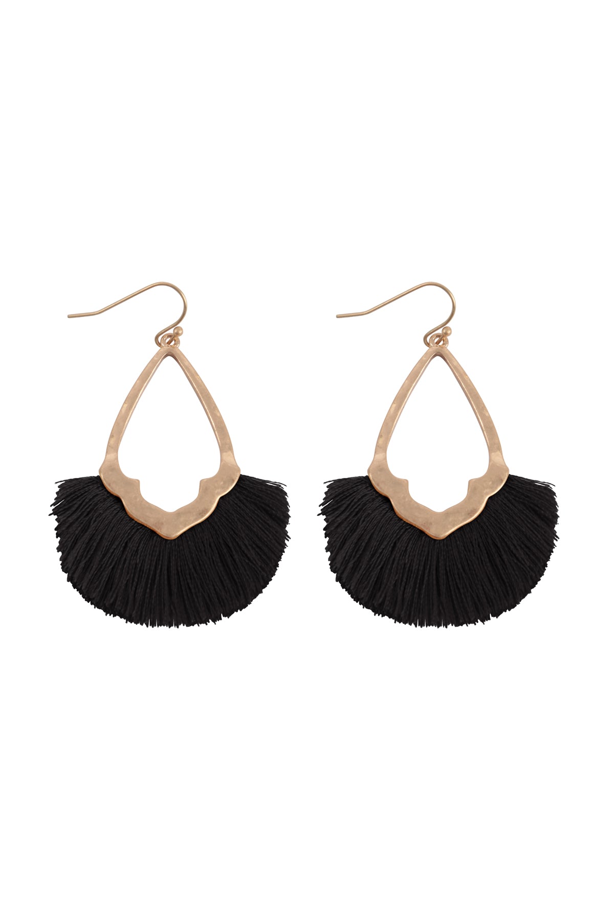 Diamond Shaped Fringe Tassel Hook Earrings Black