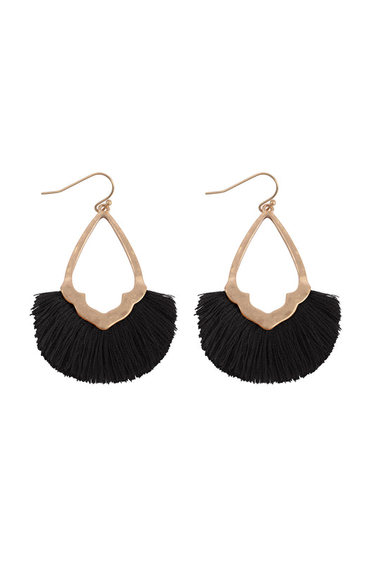 Diamond Shaped Fringe Tassel Hook Earrings Black