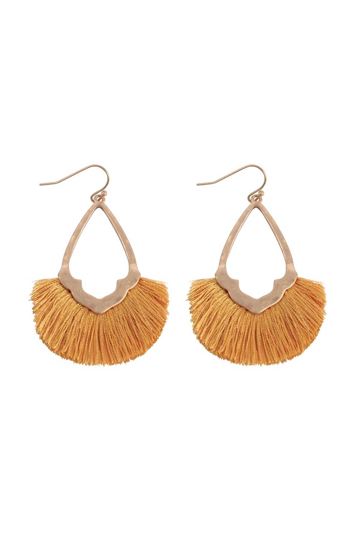 Diamond Shaped  Fringe Tassel Hook Earrings  Mustard