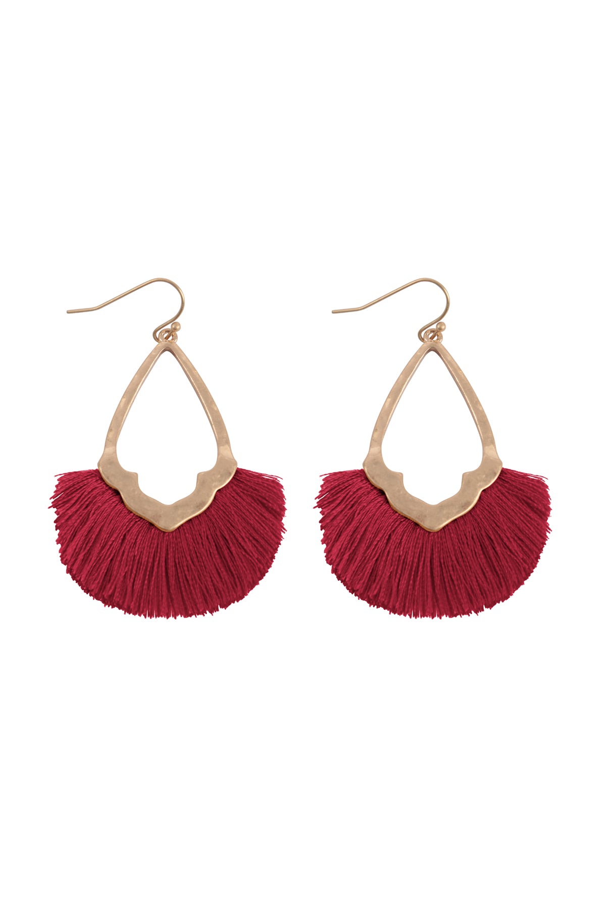 Diamond Shaped Fringe Tassel Hook Earrings Red