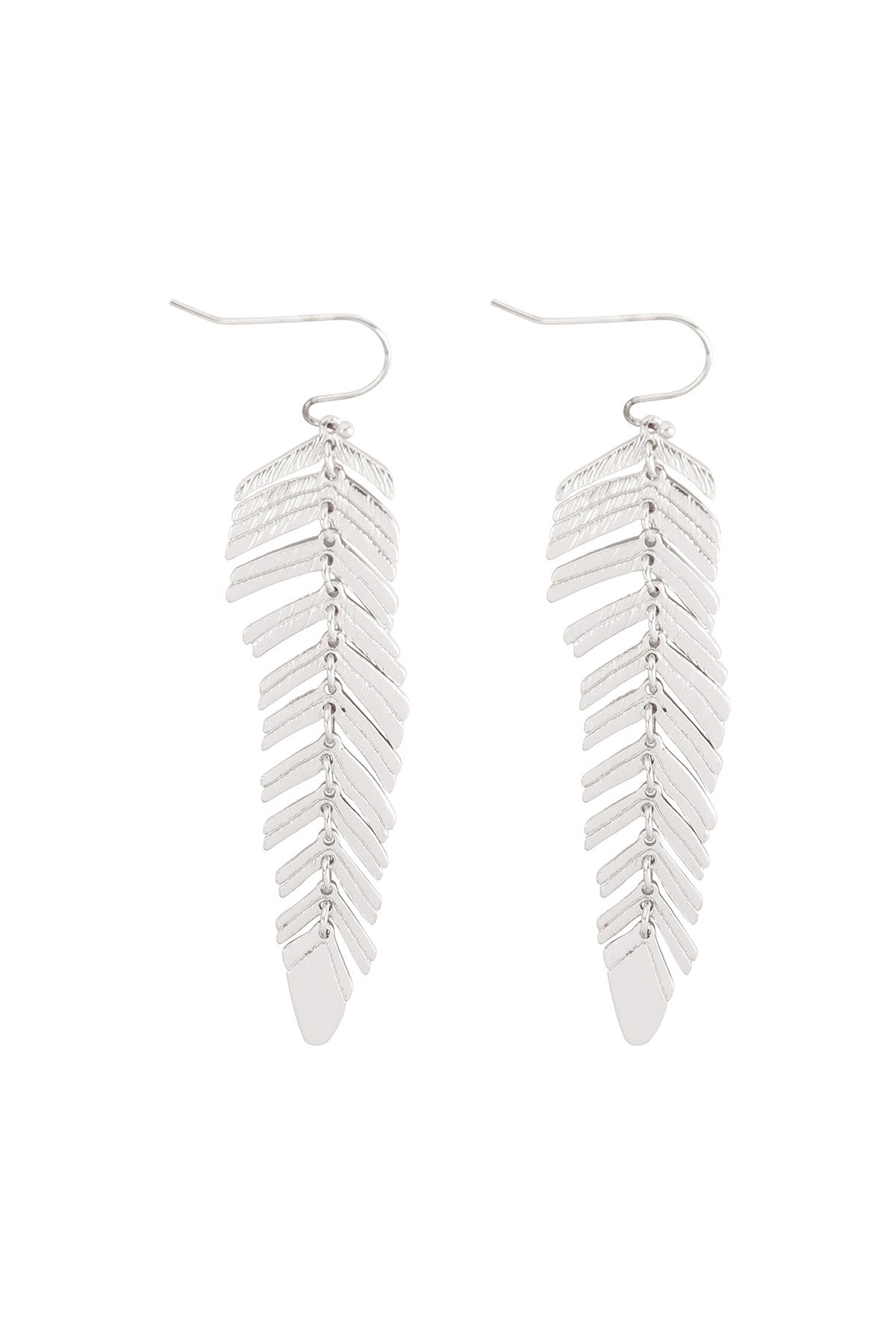 Feather Shaped Metal Hook Earrings Silver