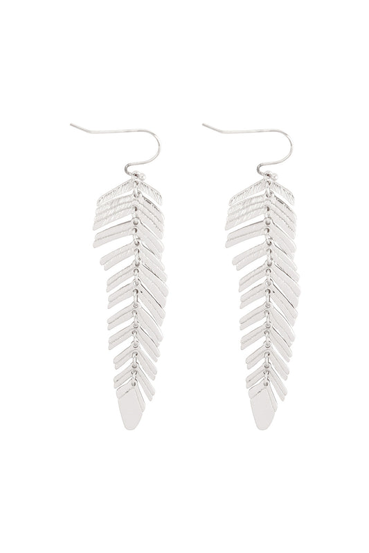 Feather Shaped Metal Hook Earrings Silver /6Pcs